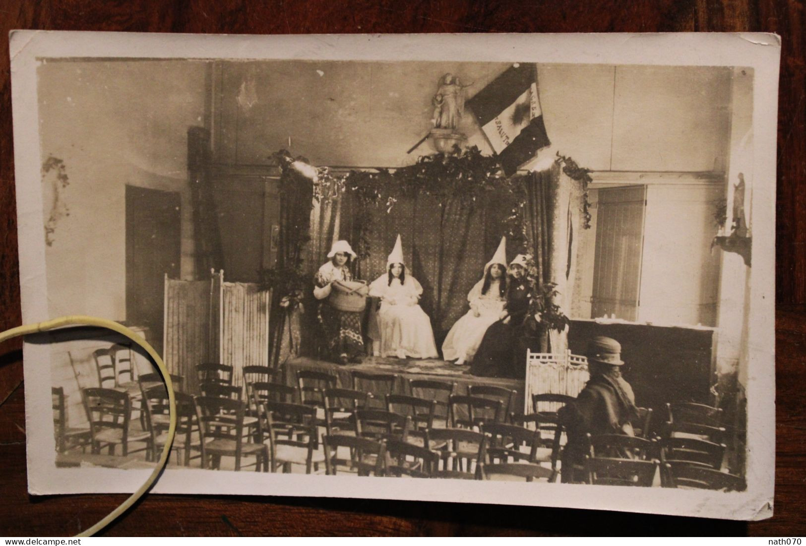 Carte Photo 1920's Théâtre Enfants Tirage Print Vintage Patriotique - Theater