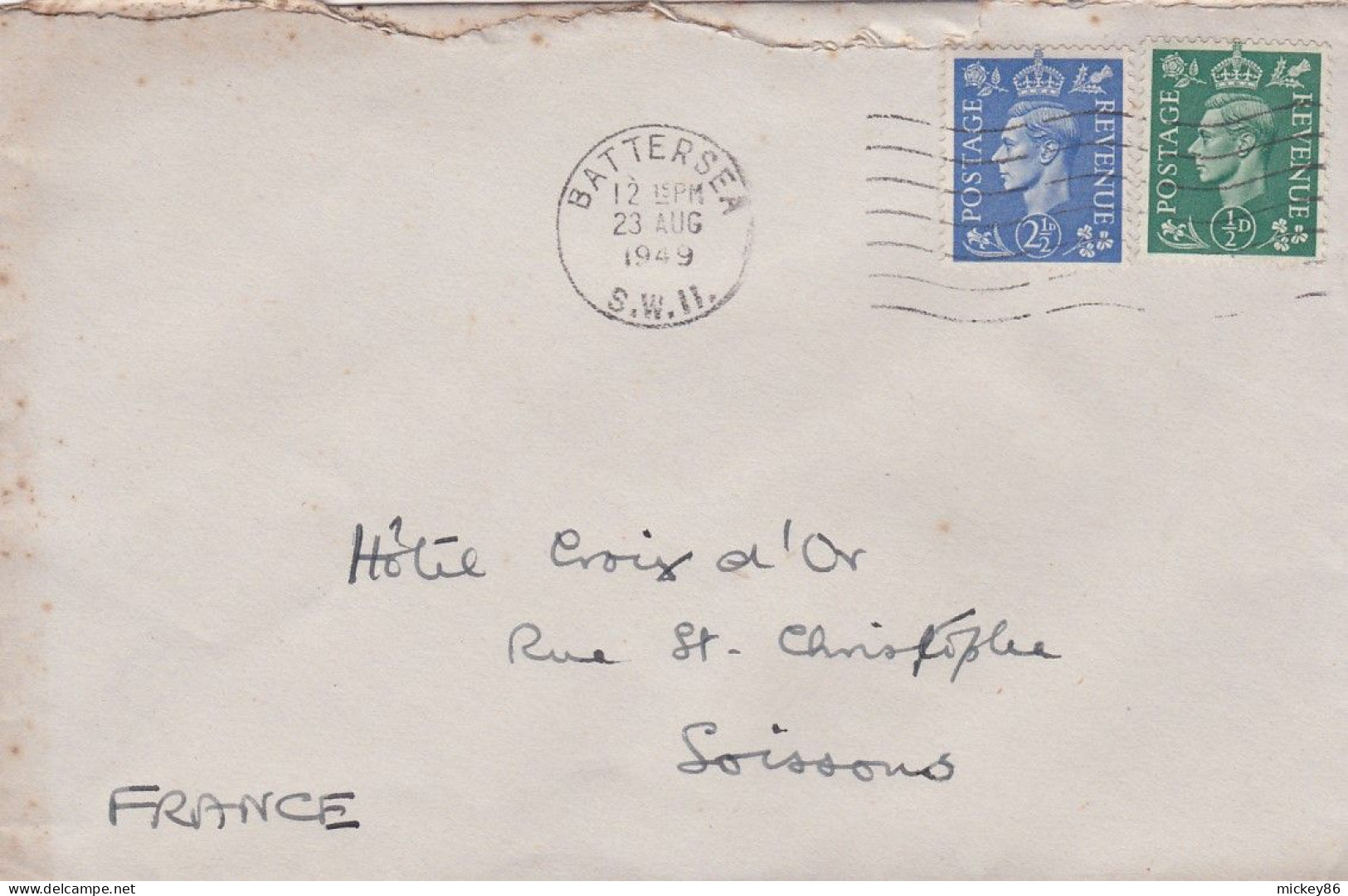 G-B--1949--lettre De BATTERSEA  Pour Soissons-02 (France)---timbres , Cachet  Date  23-8-1949-- - Covers & Documents