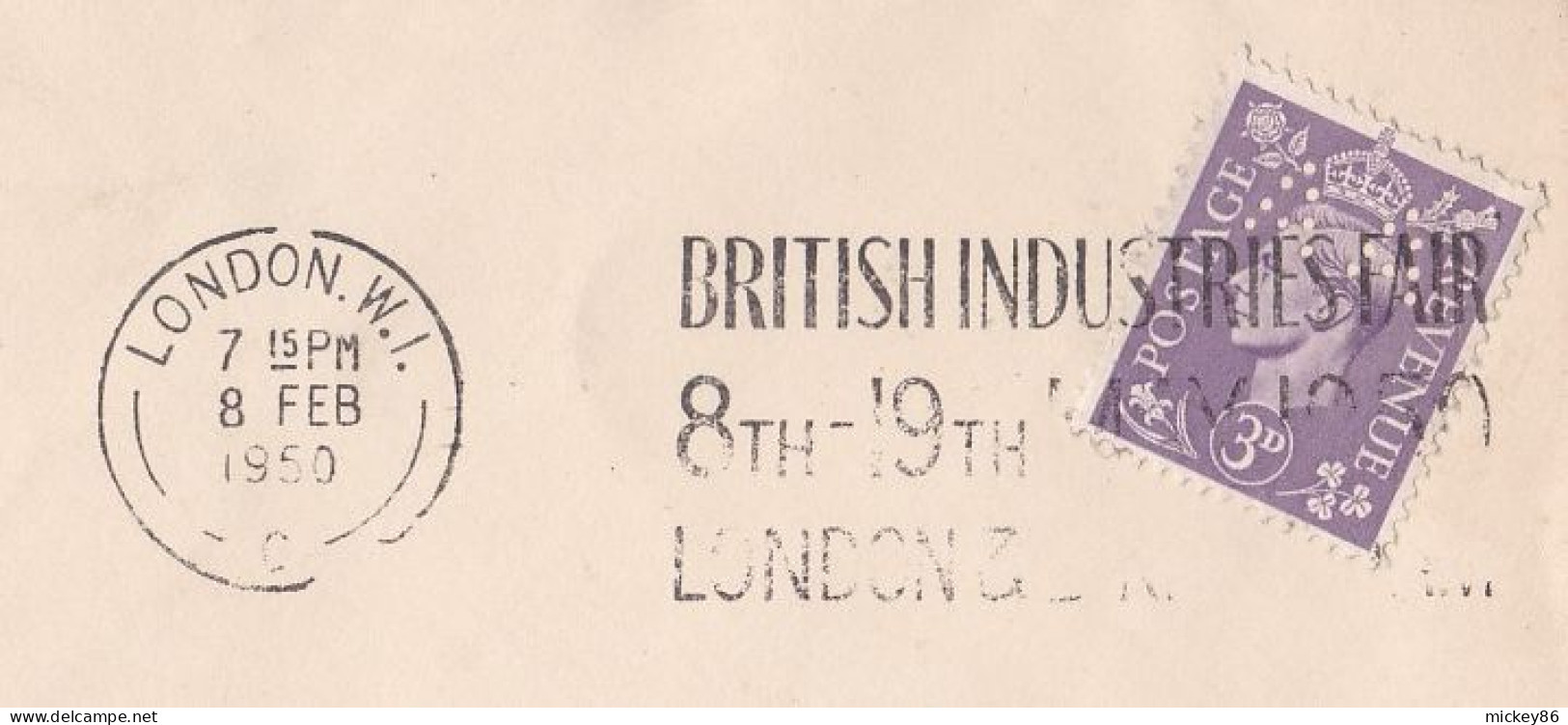 G-B--1950--lettre De LONDON  Pour Soissons-02 (France)---timbre Perforé AA Seul Sur Lettre , Cachet  Date  8-2-1950-- - Briefe U. Dokumente