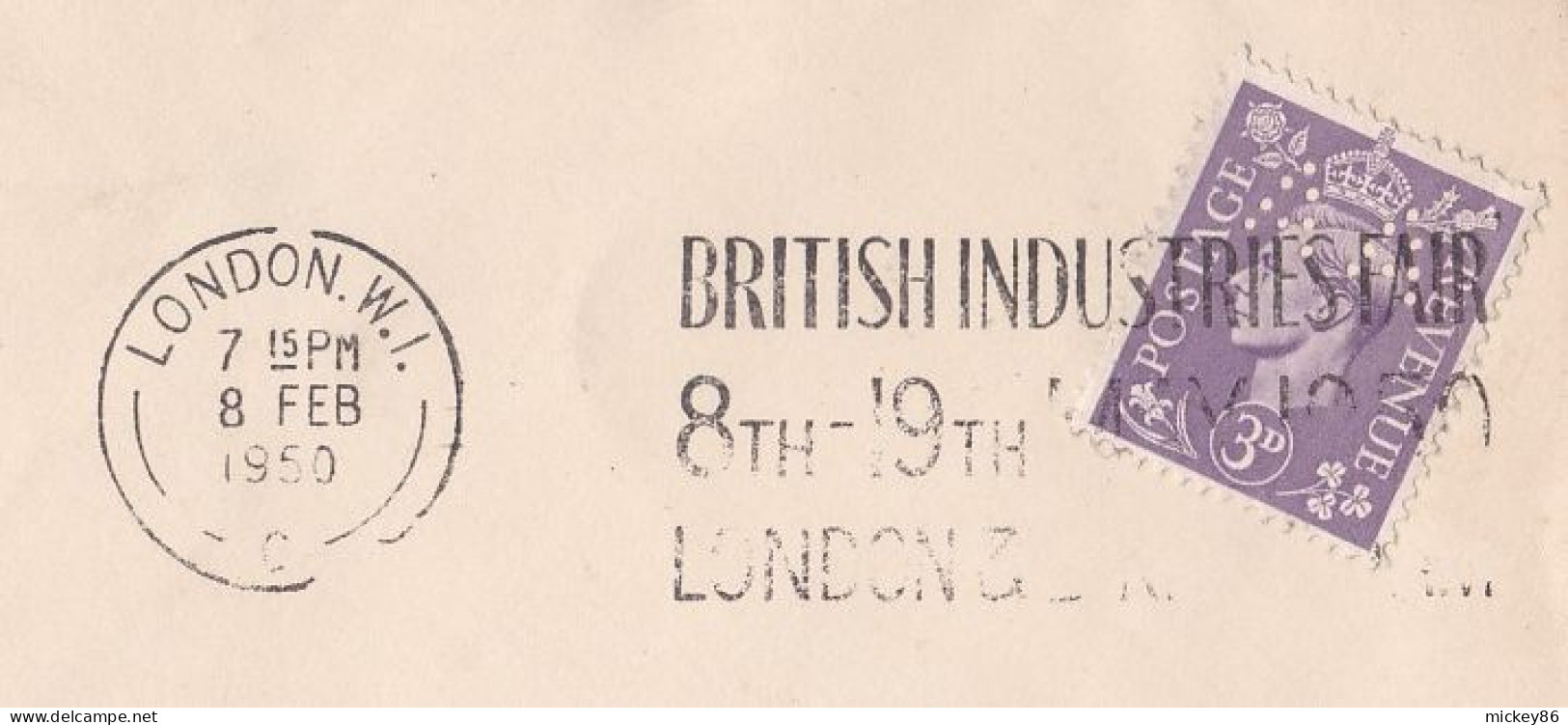 G-B--1950--lettre De LONDON  Pour Soissons-02 (France)---timbre Perforé AA Seul Sur Lettre , Cachet  Date  8-2-1950-- - Lettres & Documents