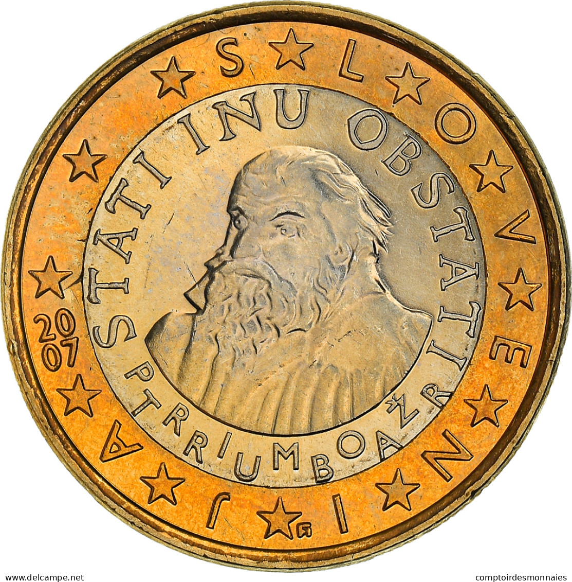 Slovénie, 1 Euro, Primoz Trubar, 2007, SPL+, Bi-Metallic - Slowenien