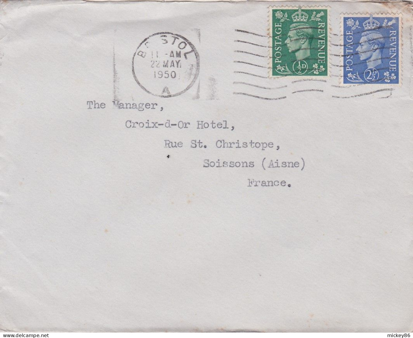 G-B-1950-lettre BRISTOL Pour Soissons-02 (France)-timbres ,cachet  Date  22-5-1950-- - Brieven En Documenten