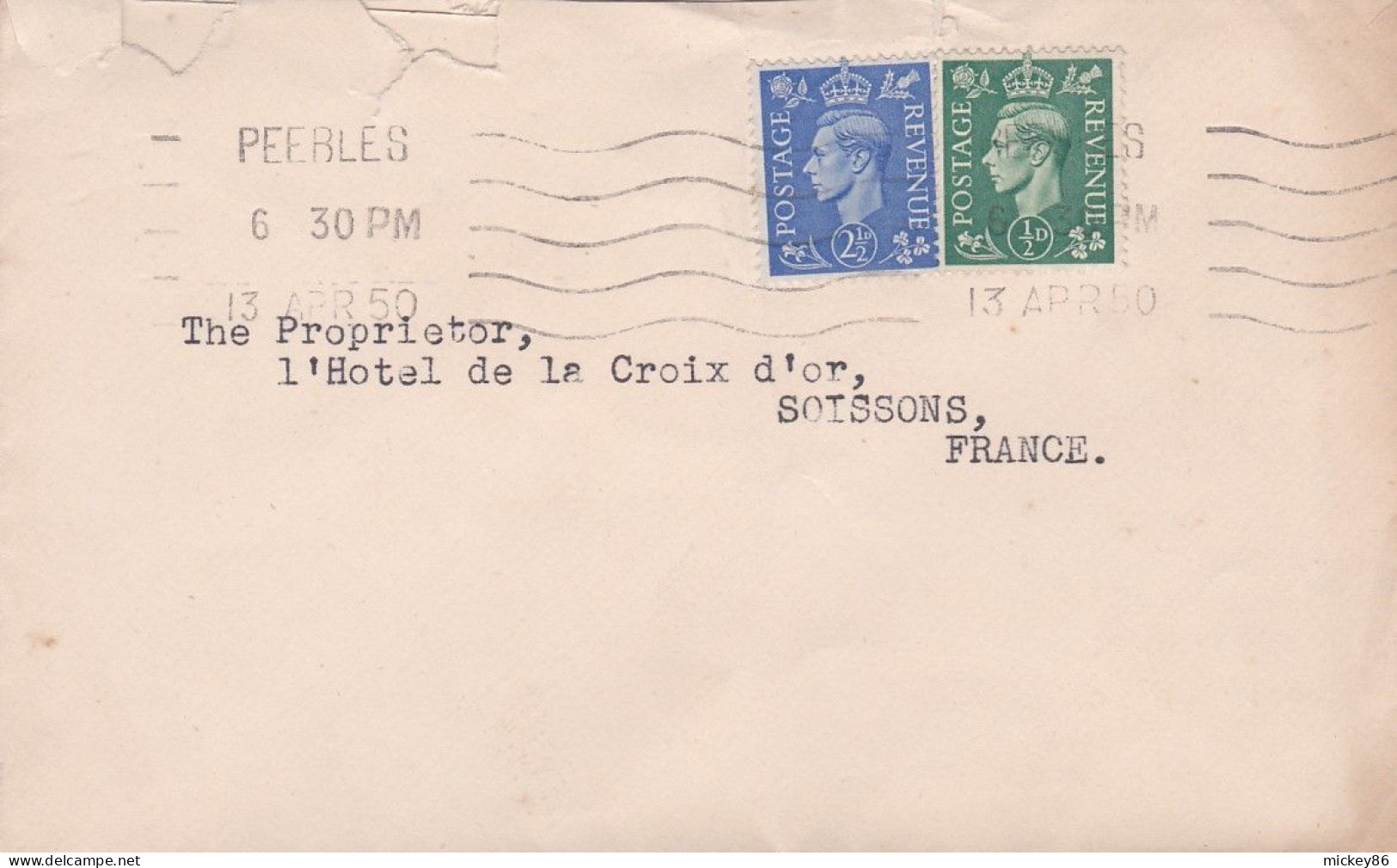 G-B-1950--- Lettre PEERLES  Pour Soissons-02 (France)-timbres ,cachet  Date  13-4-1950-- - Lettres & Documents
