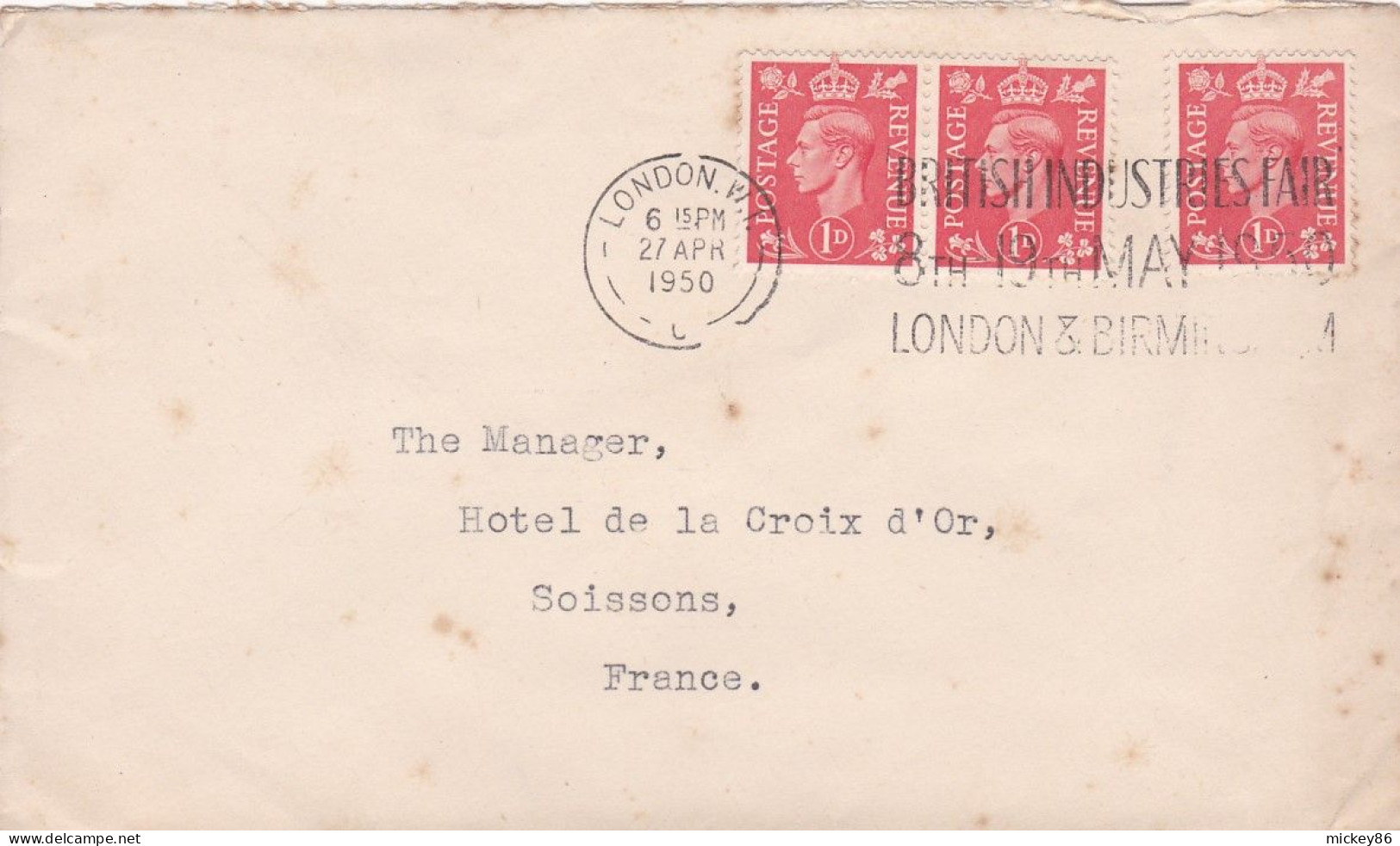 G-B-1950--- Lettre  LONDON  Pour Soissons-02 (France)-timbres ,cachet  Date  27-4 -1950-- - Briefe U. Dokumente