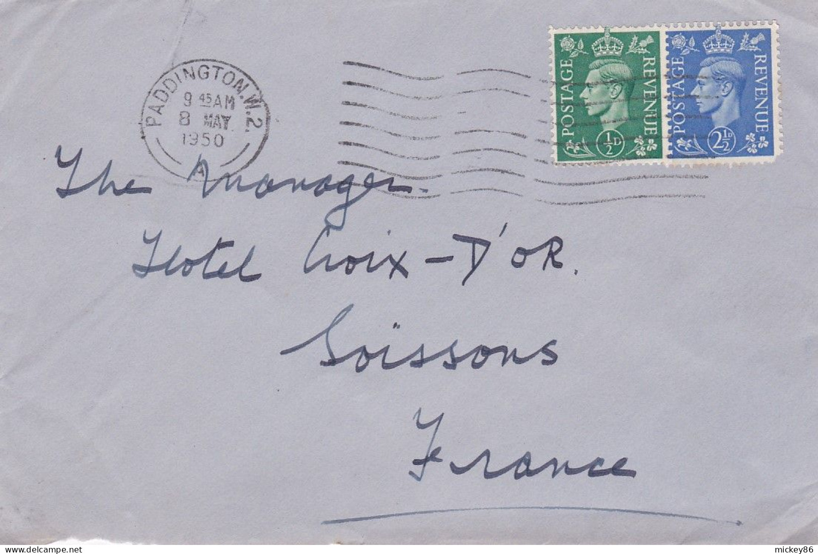 G-B- 1950--- Lettre PADDINGTON  Pour Soissons-02 (France)-timbres ,cachet  Date  8- 5 -1950-- - Lettres & Documents