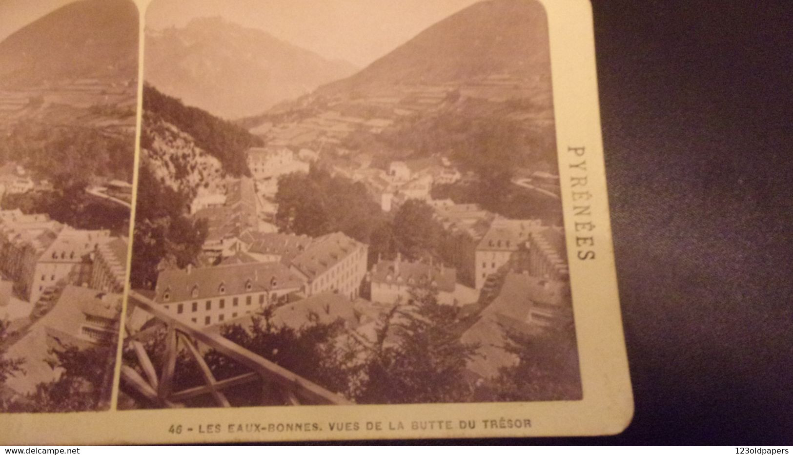 PHOTO FIN XIX EME  STEREO  EAUX BONNES VUE DE LA BUTTE DU TRESOR - Photos Stéréoscopiques