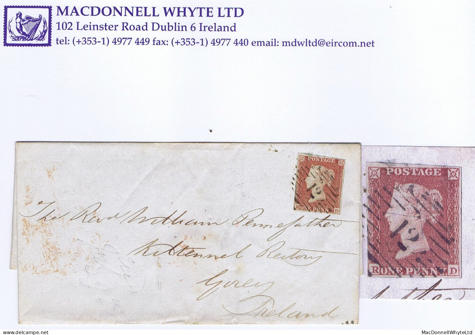 Great Britain 1852 Imperf 1d Red Plate 152 RD Four Margins, Used On Cover To Gorey, Tied London Inland "14" - Brieven En Documenten