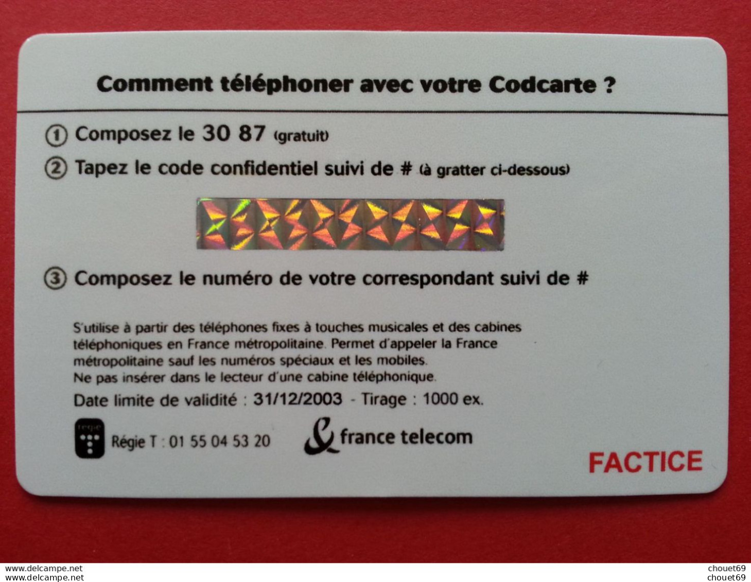 CODCARTE France Telecom LUCKY LUKE Ticket 2003 - 1000ex - Factice Spécimen Non Retenu ? (CB0621 - Lucky Luke