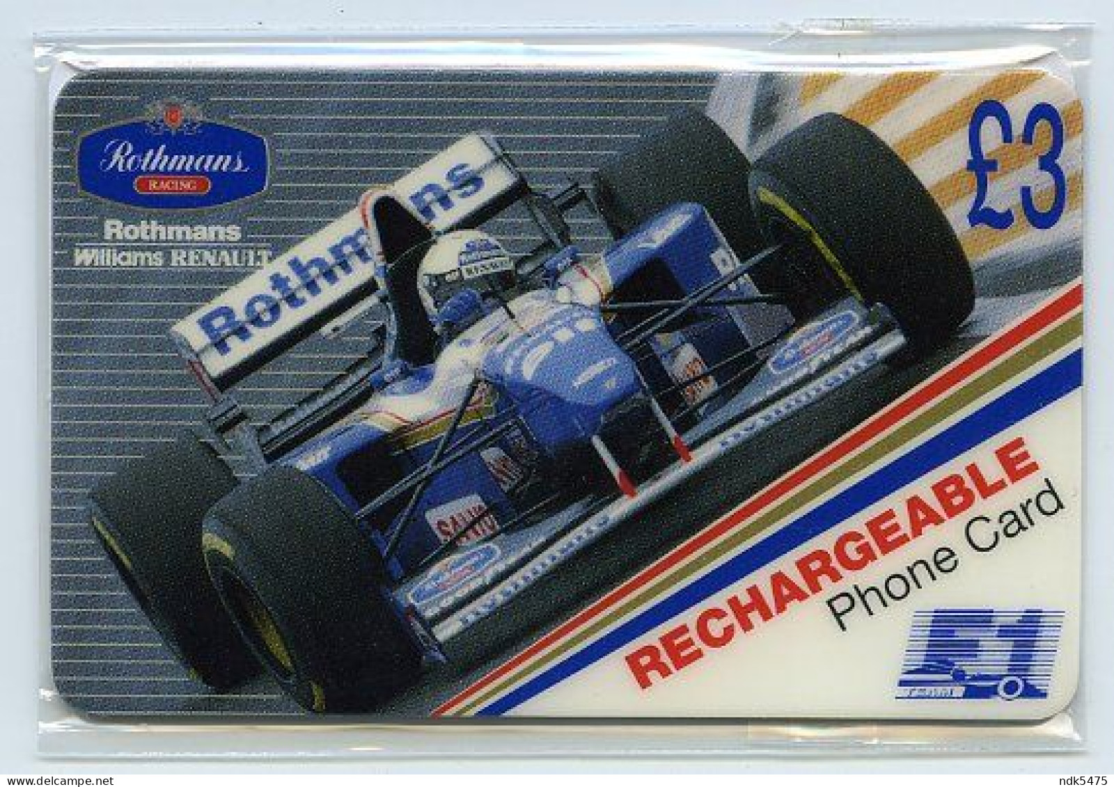 ROTHMANS WILLIAMS RENAULT - RECHARGEABLE PHONE CARD £3 (UNITEL) (SEALED / MINT) - Emissioni Imprese