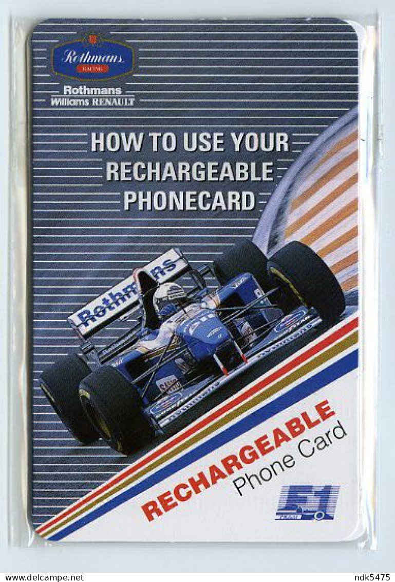 ROTHMANS WILLIAMS RENAULT - RECHARGEABLE PHONE CARD £3 (UNITEL) (SEALED / MINT) - [ 8] Firmeneigene Ausgaben