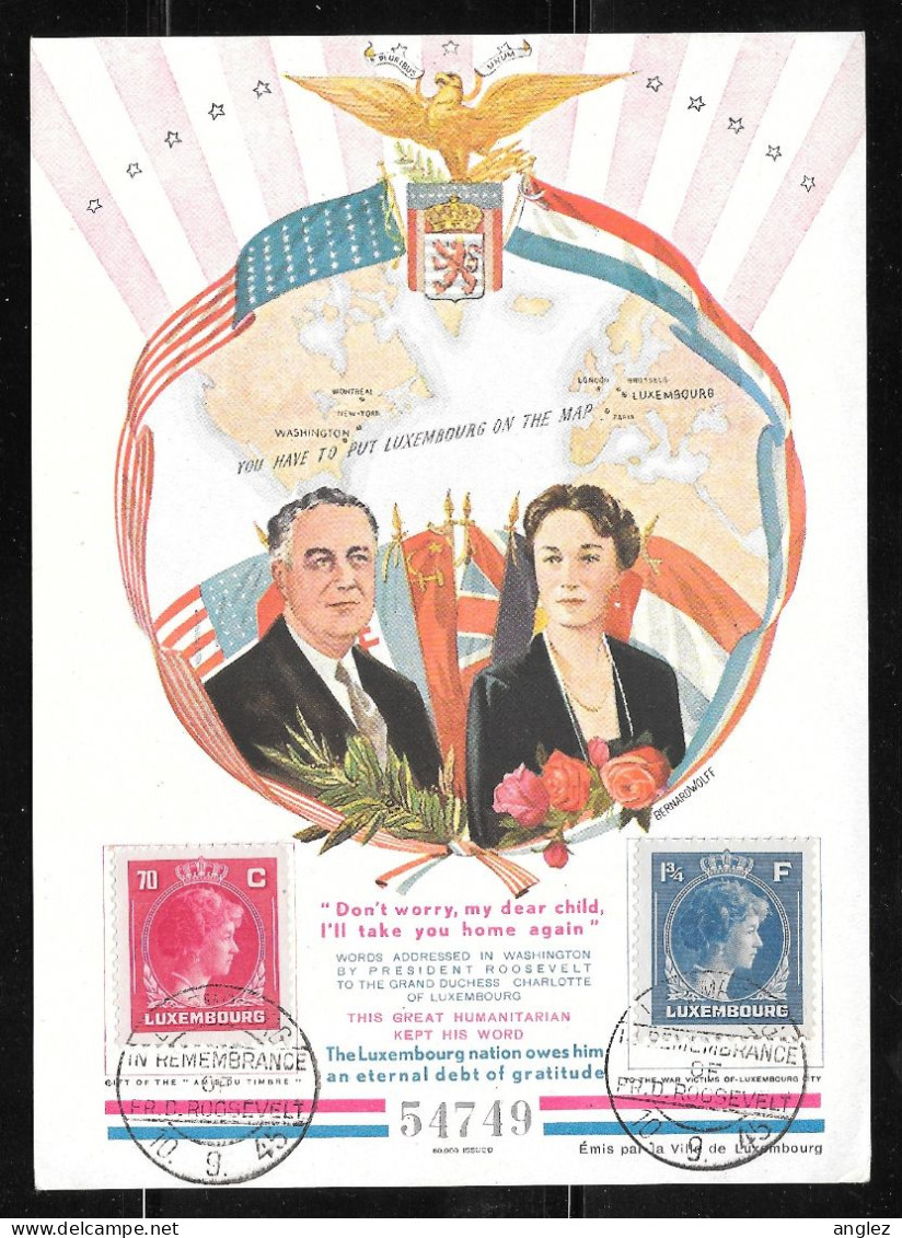 Luxembourg - 1945 Commemorative Sheet - F.D. Roosevelt USA President - In Gedenken An