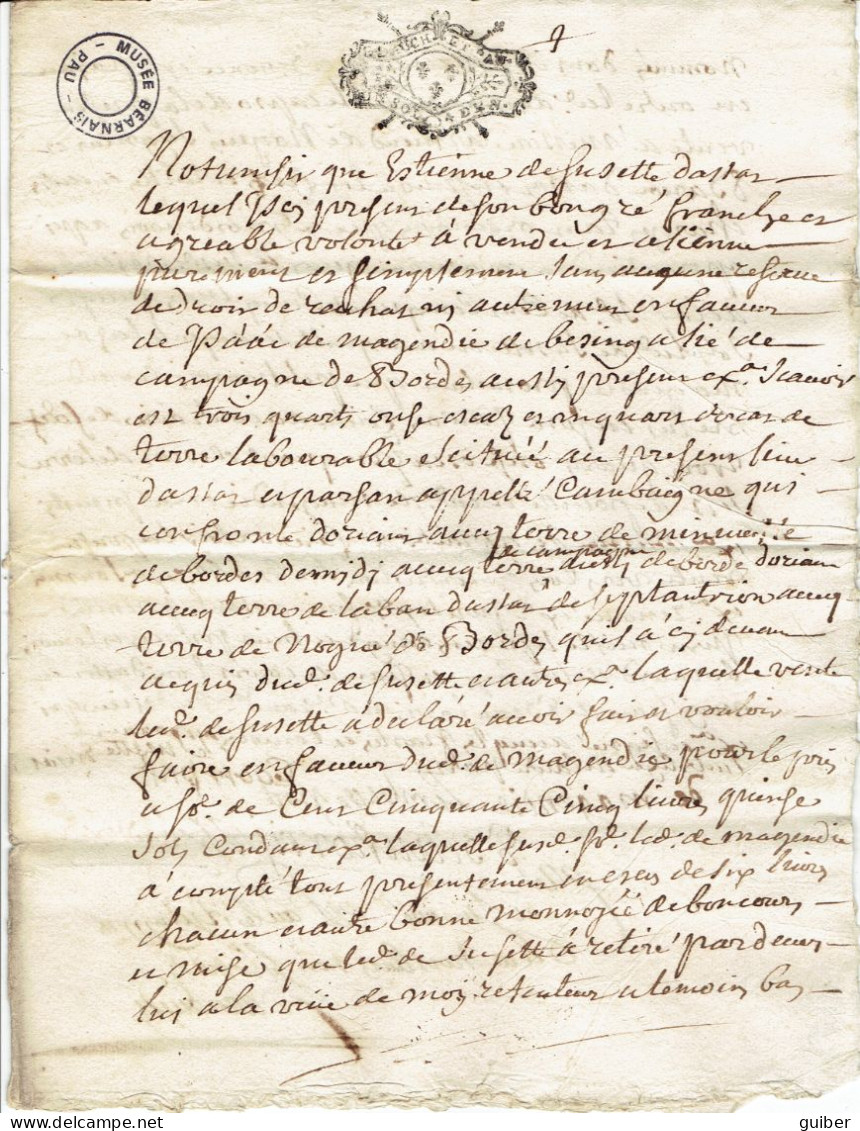 64 Bordes Bearn Contrat De Vente  Premier Juin 1728 - Manuskripte