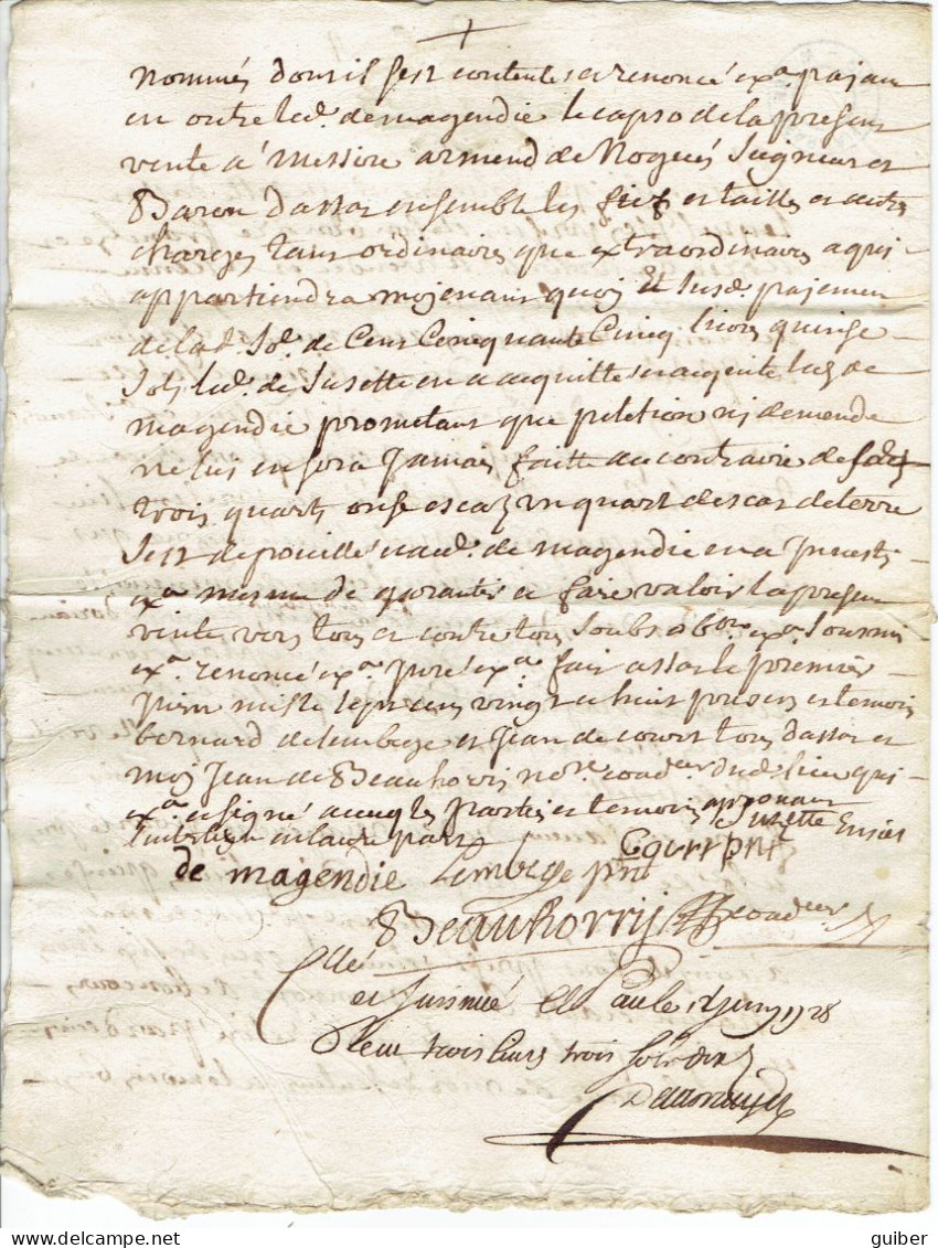 64 Bordes Bearn Contrat De Vente  Premier Juin 1728 - Manuscritos
