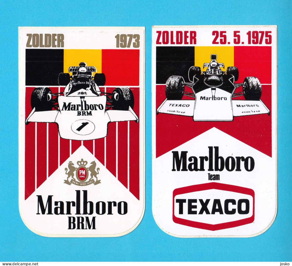 FORMULA 1 - Belgium Grand Prix (Zolder) 1973-1975 ... Lot Of 2. Vintage Stickers * F1 Marlboro Team BRM Texaco Belgie - Autorennen - F1