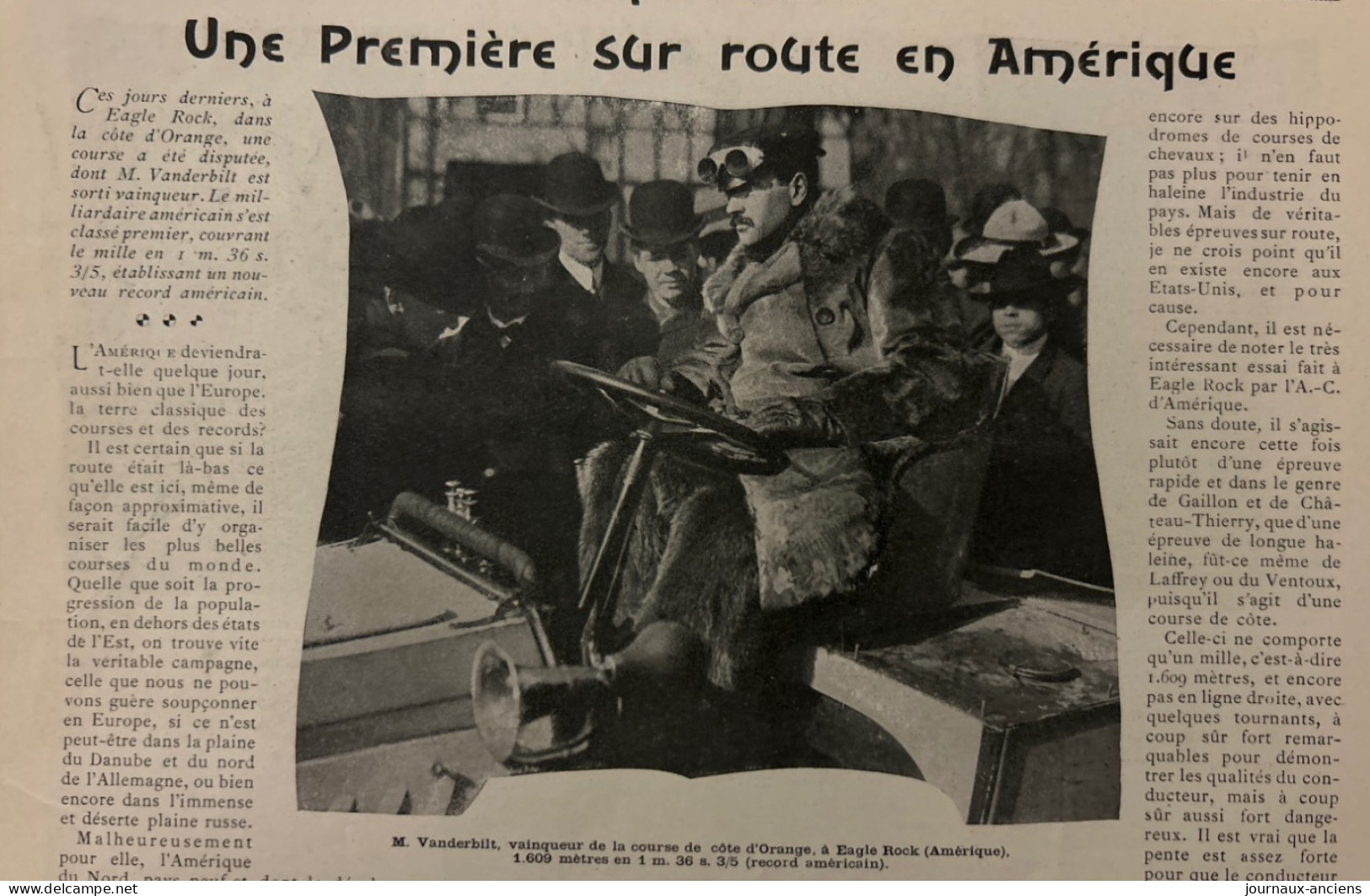 1903 AUTOMOBILE - COURSE DE CÔTÉ D’ORANGE À EAGLE ROCK - VANDERBILT - LA VIE AU GRAND AIR - Automobile - F1