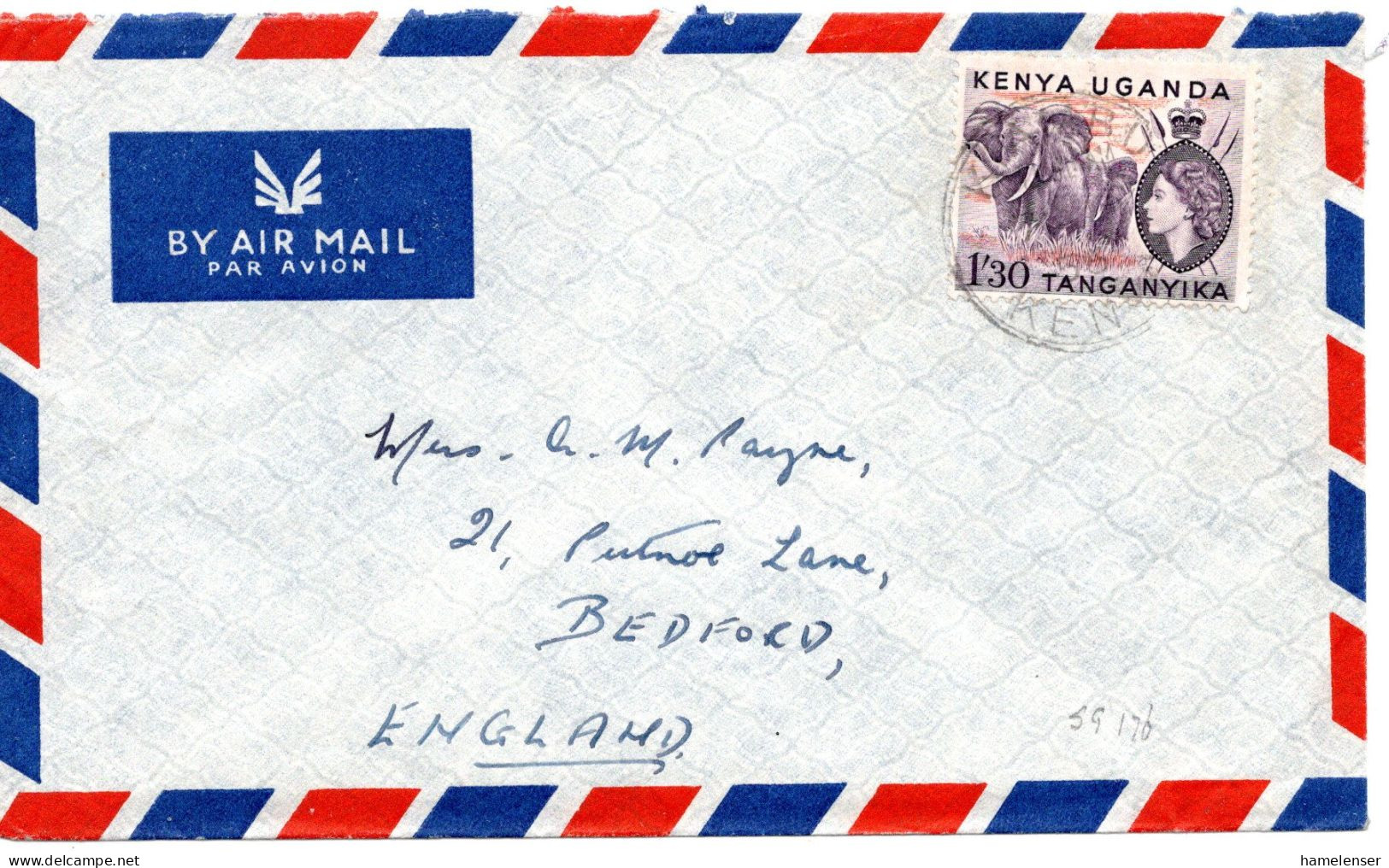 60474 - Brit. Ostafrika - 1955 - 1'30 Elefanten EF A LpBf KIAMBU -> Grossbritannien - Elefantes