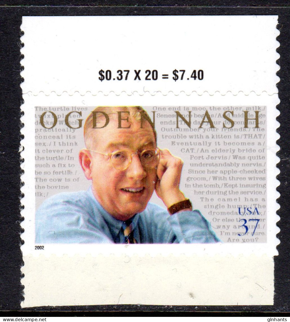 USA - 2002 37c OGDEN NASH SELF-ADHESIVE STAMP FINE MNH ** SG 4172 - Ungebraucht