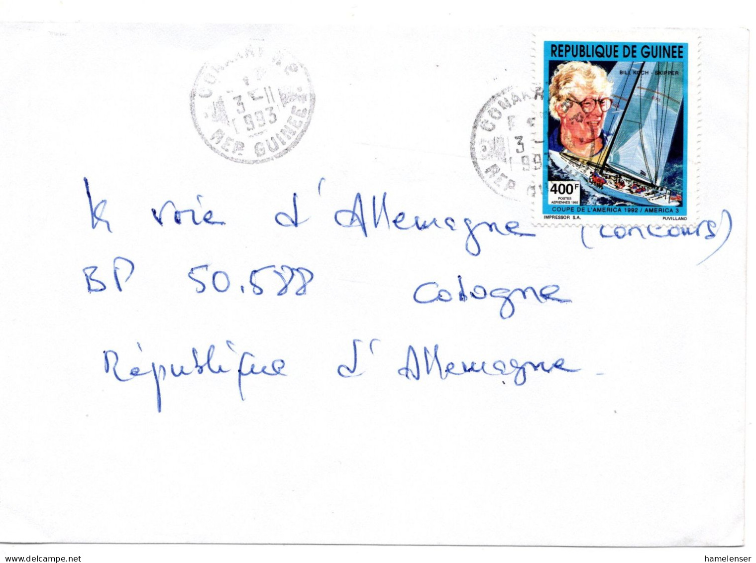 60511 - Guinea - 1993 - 400F Segeln EF A Bf CONAKRY -> Deutschland - Zeilen