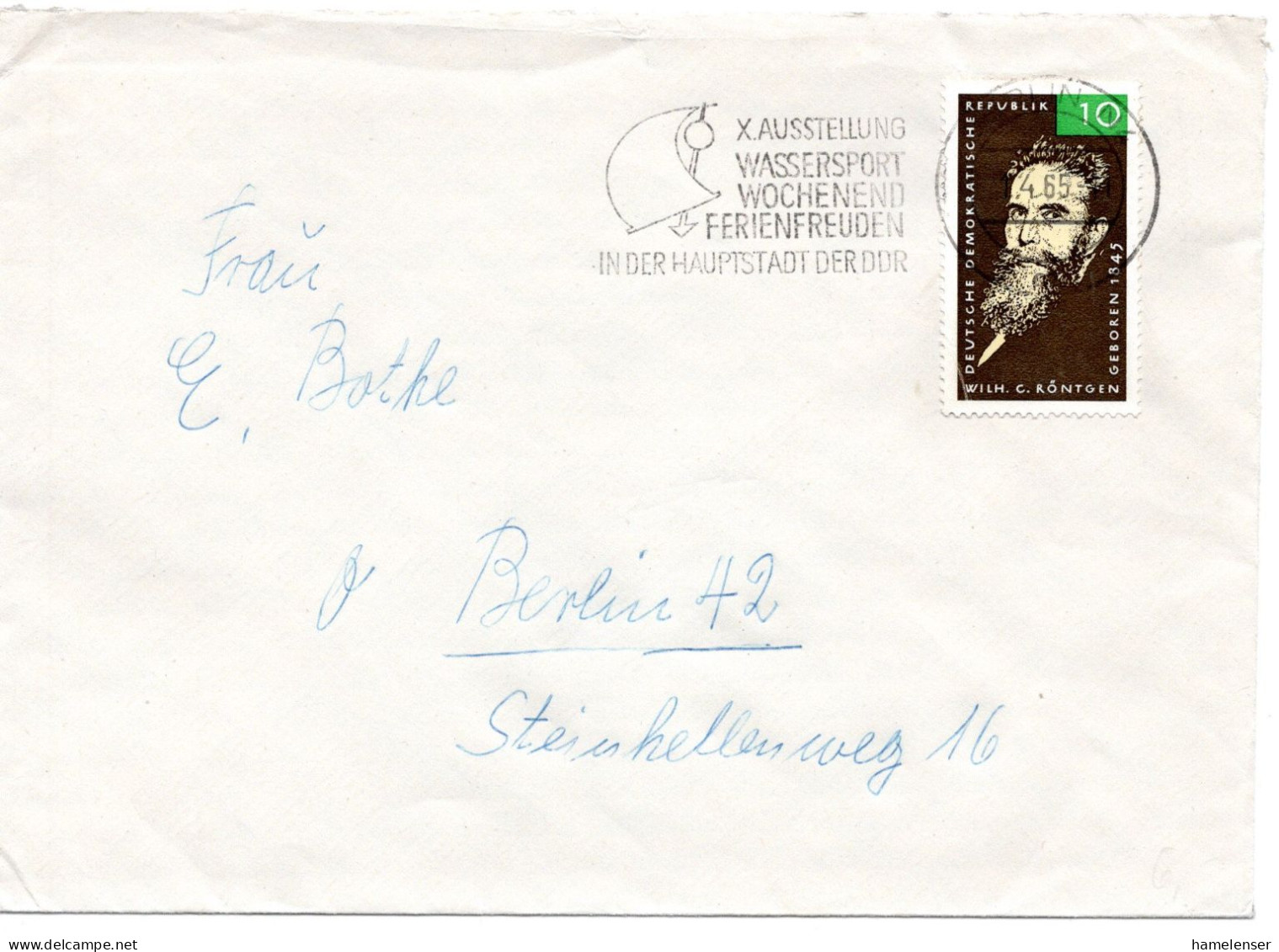 60517 - DDR - 1965 - 10Pfg Roentgen EF A OrtsBf BERLIN - X.AUSSTELLUNG WASSERSPORT ... - Voile