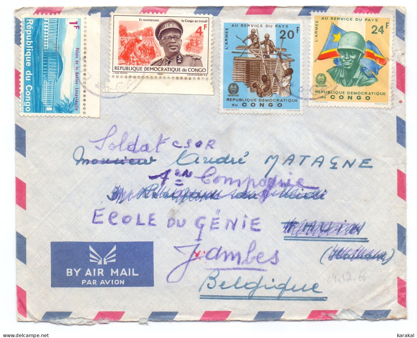 RDC 551 Palais De La Nation 609 618 637 Sur Lettre De Lubumbashi Vers Thuin Redirigée à Jambes Belgique 1966 - Lettres & Documents