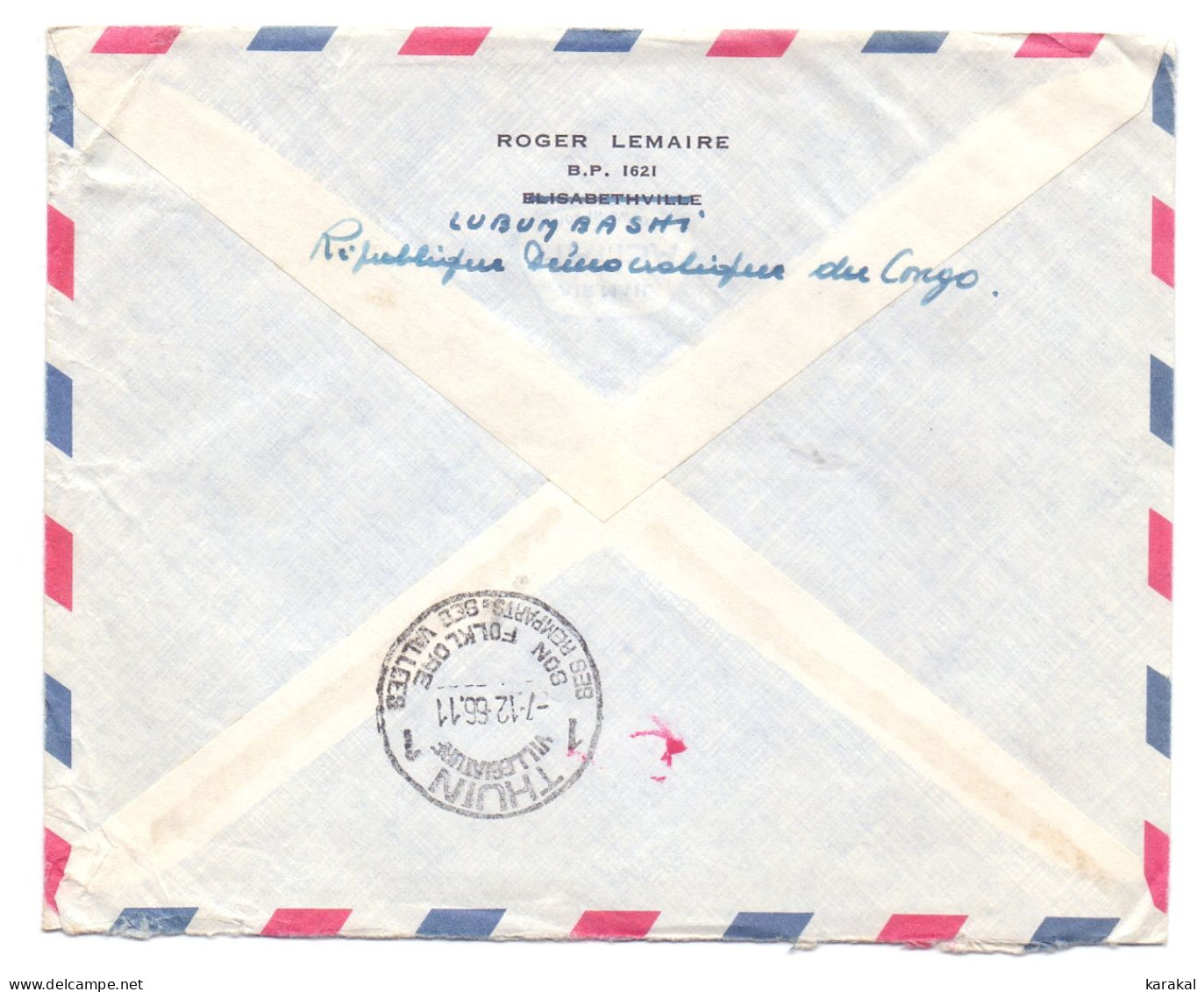 RDC 551 Palais De La Nation 609 618 637 Sur Lettre De Lubumbashi Vers Thuin Redirigée à Jambes Belgique 1966 - Lettres & Documents