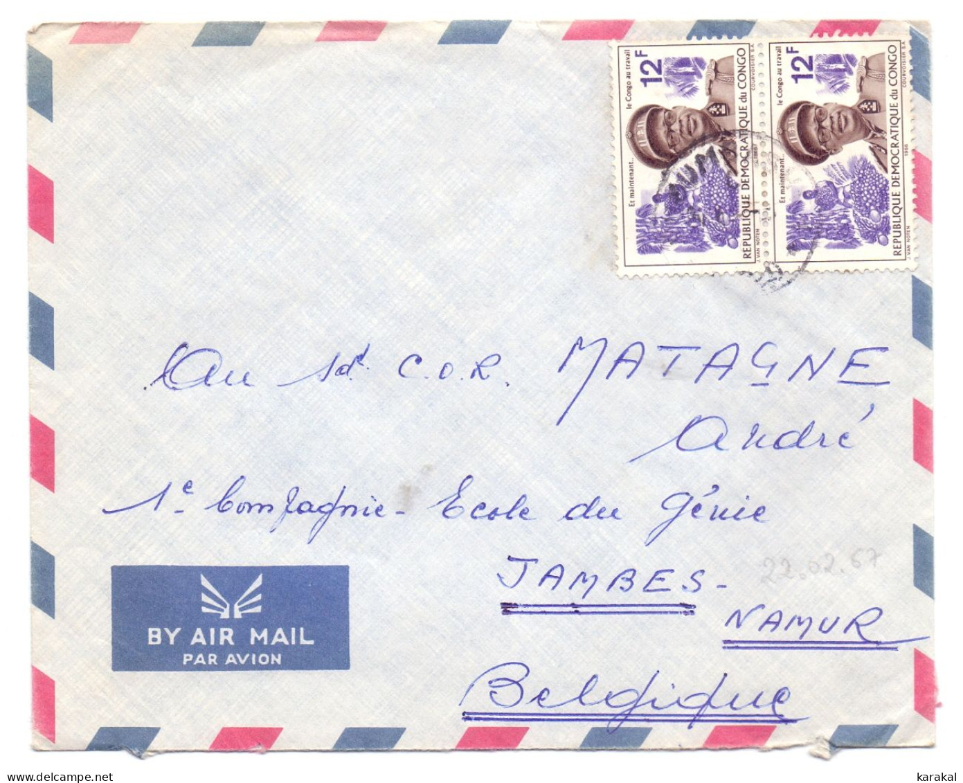 RDC 622 Mobutu Sur Lettre De Lubumbashi Vers Jambes Belgique 1967 - Briefe U. Dokumente