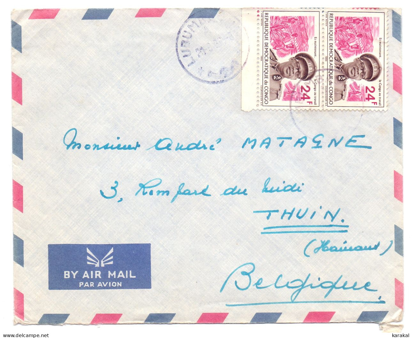 RDC 624 Mobutu Sur Lettre De Lubumbashi Vers Jambes Belgique 1967 - Covers & Documents