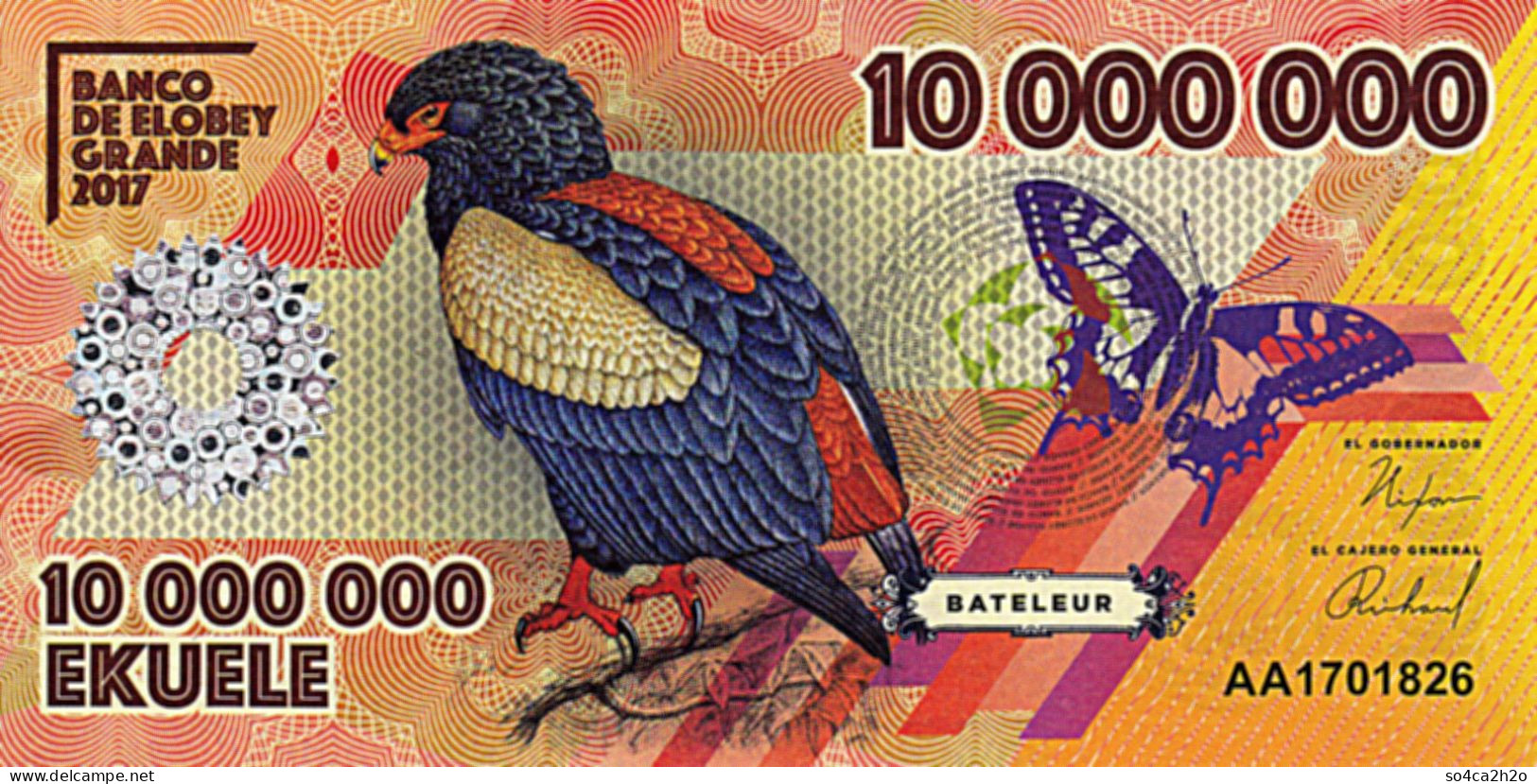 Banco De Elobey Grande 10 00 000 EKUELE 2017 Bateleur UNC - Guinea Ecuatorial