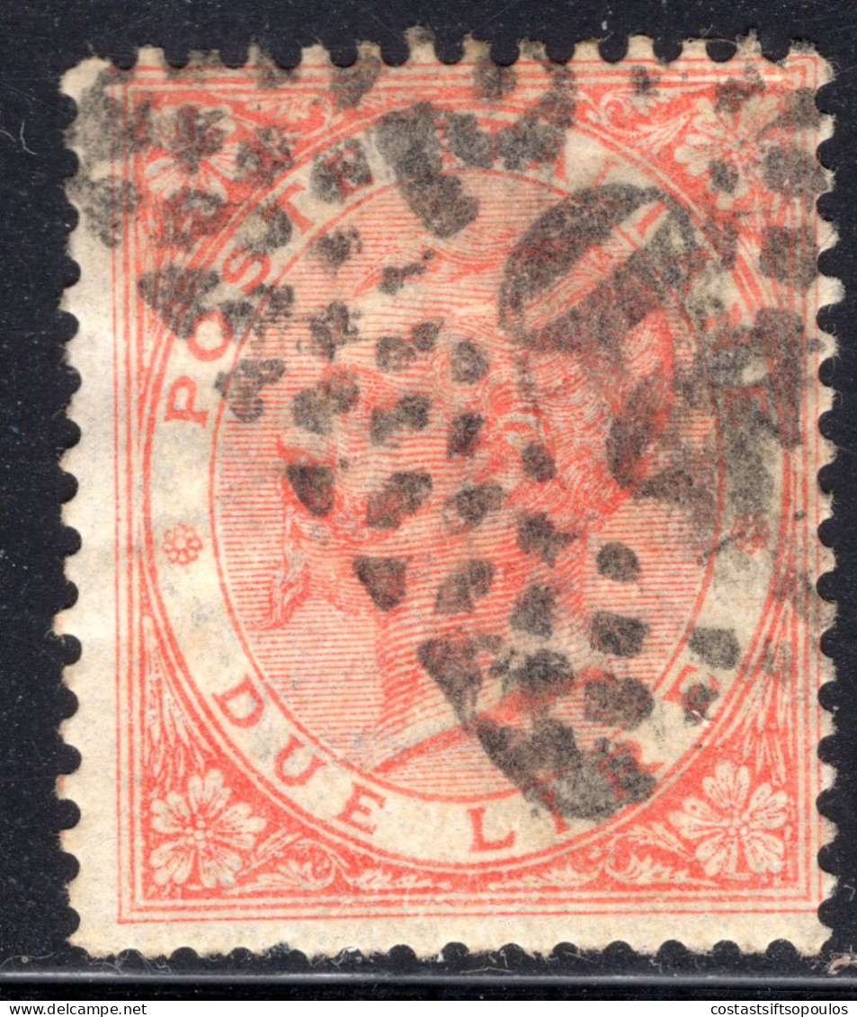 2069. ITALY. 1863 2 LIRE # 33 NICE 206 NUMERAL POSTMARK. - Used