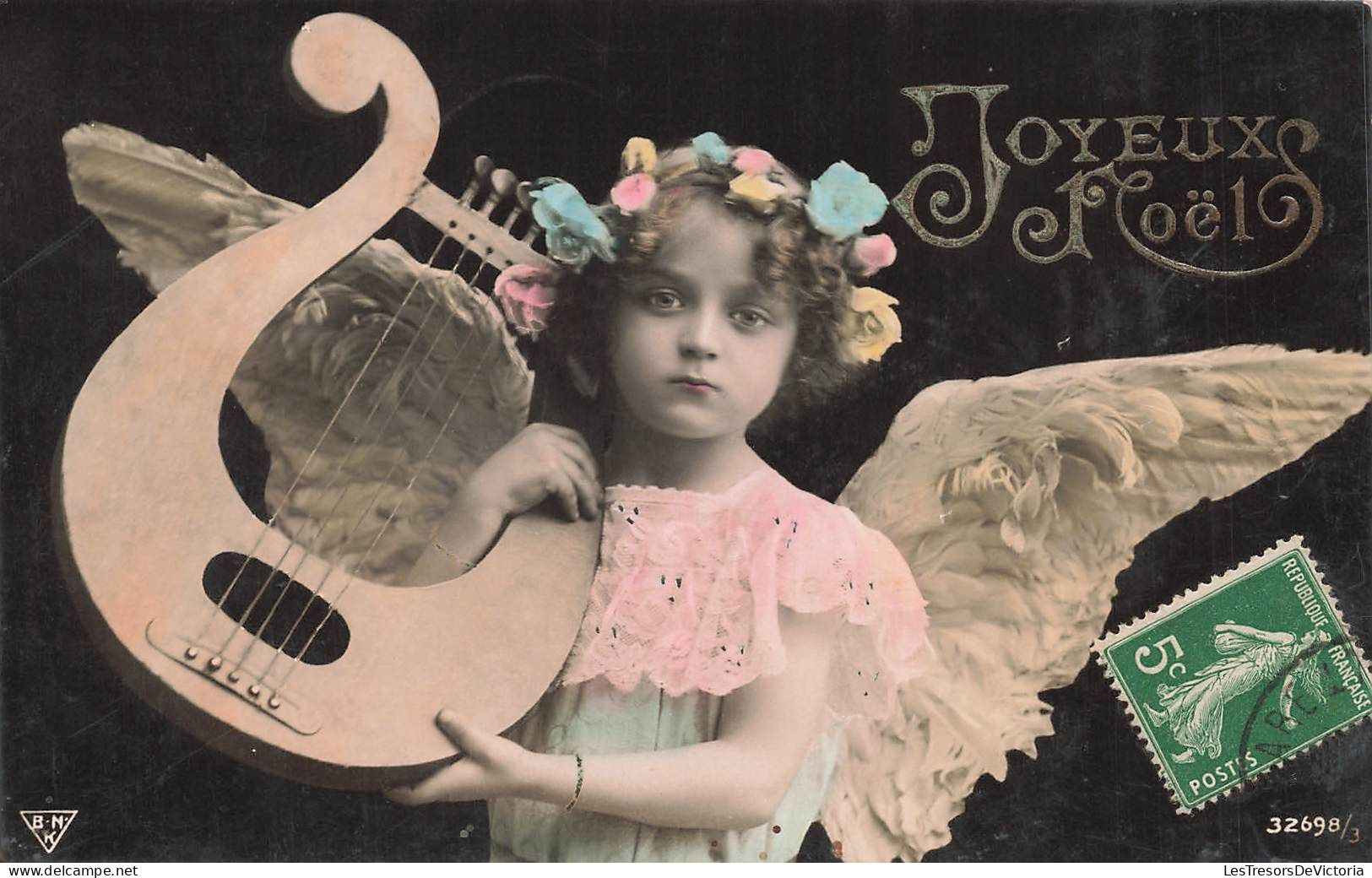 FÊTES - VŒUX - Joyeux Noel - Petite Fille Déguisée En Ange Tenant Une Harpe - Colorisé - Carte Postale Ancienne - Other & Unclassified