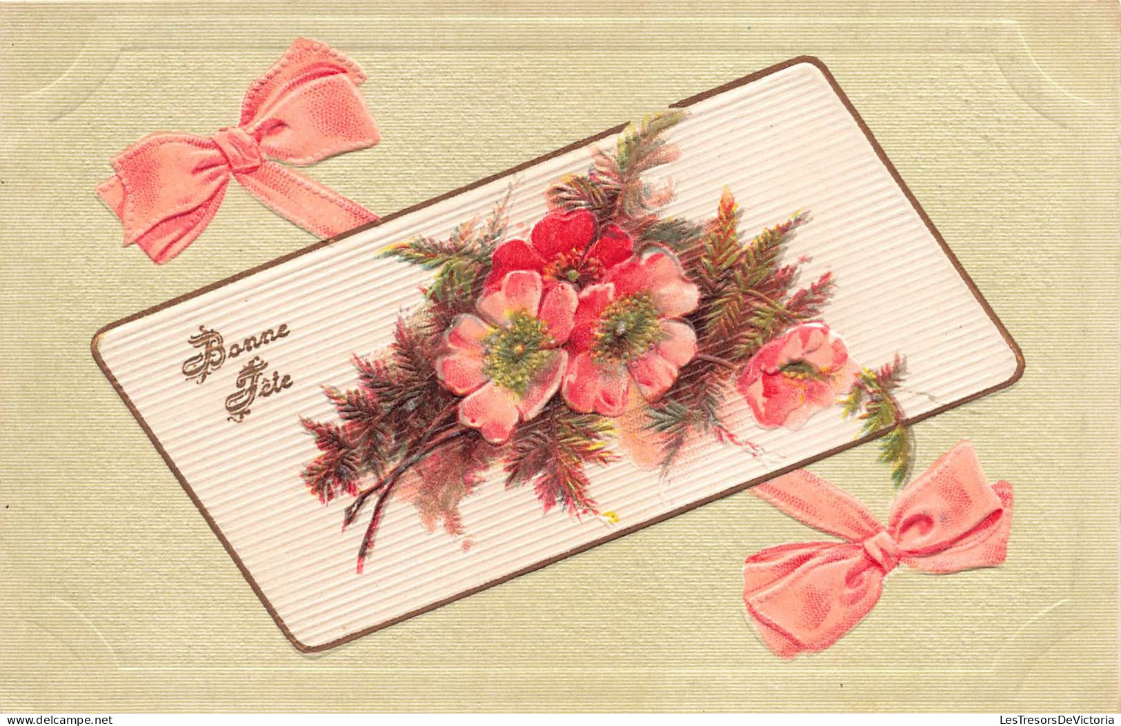 FÊTES - VŒUX - Bonne Fête - Fleurs Roses - Nœuds Roses - Colorisé - Carte Postale Ancienne - Autres & Non Classés