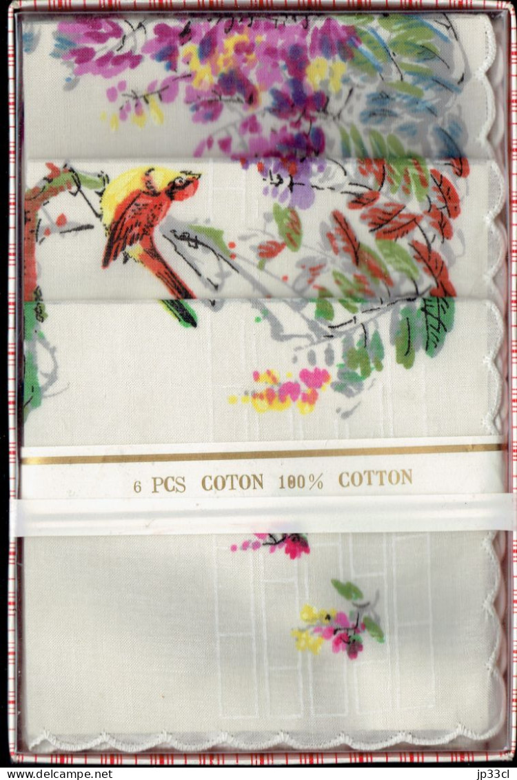 Boîte De 6 Anciens Mouchoirs - Zakdoeken (Étiquetés 6 PCS Coton 100 % Cotton)) - Taschentücher