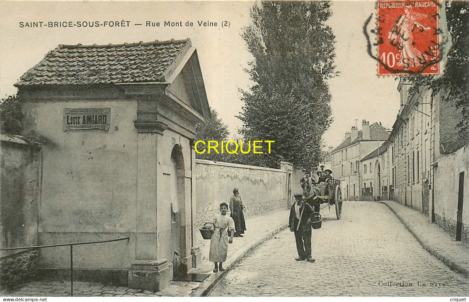 95 St Brice Sous Forêt, Rue Mont De Veine, Habitants Près De La Fontaine,  Charrette Attelée ..., Affranchie 1909 - Saint-Brice-sous-Forêt