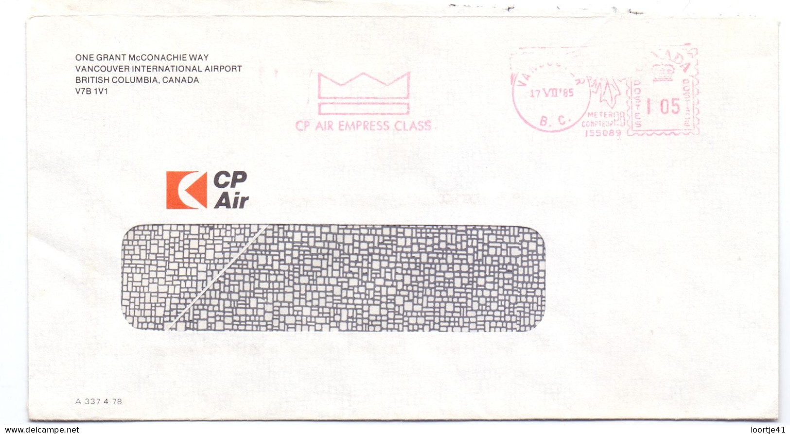 Omslag Enveloppe - Vancouver International Airport - Canada 1985 - 1953-.... Reign Of Elizabeth II