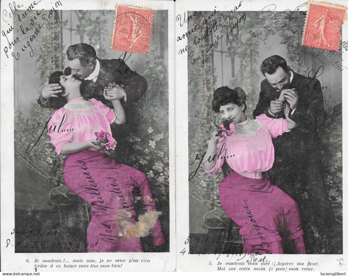 SERIE 6 CARTES  FANTAISIE -  ANNEE 1907 -  COUPLE   -  A  LEGENDE    :  JE VOUDRAIS...  -  CIRCULEE  TBE - Collections & Lots