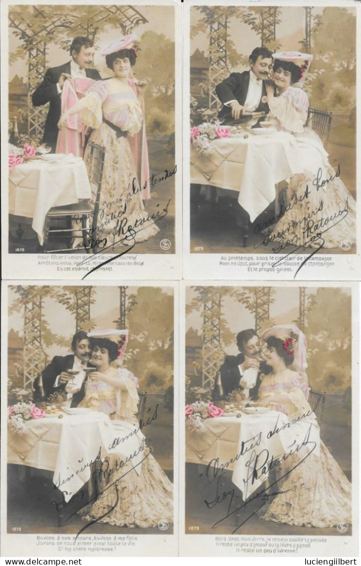 SERIE 4 CARTES  FANTAISIE -  ANNEE 1907 -  COUPLE   -  A  LEGENDE    :  DECLARATION  -  CIRCULEE  TBE - Colecciones Y Lotes