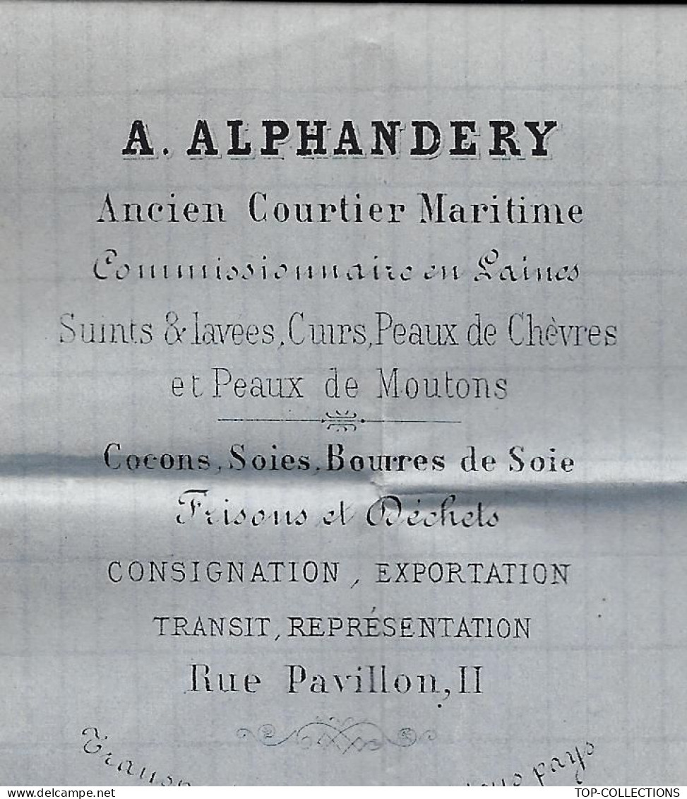 1868 ENTETE A. ALFANDERY  MARSEILLE Anc. Courtier Maritime  COMMISSIONNAIRE EN LAINES ET SOIES > Carroz Mégissier Romans - 1800 – 1899