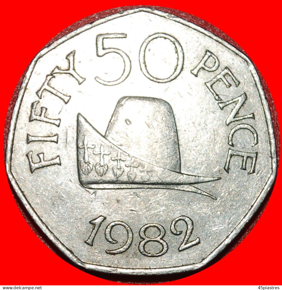 * HEPTAGON GREAT BRITAIN (1979-1984):GUERNSEY 50 PENCE 1982 UNCOMMON! ELIZABETH II (1953-2022)· LOW START · NO RESERVE! - Guernsey