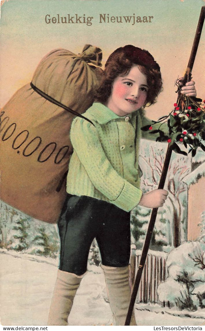 FÊTES ET VOEUX - Nouvel An - Un Enfant Portant Un Grand Sac Sur Son Dos - Colorisé - Carte Postale Ancienne - Nouvel An