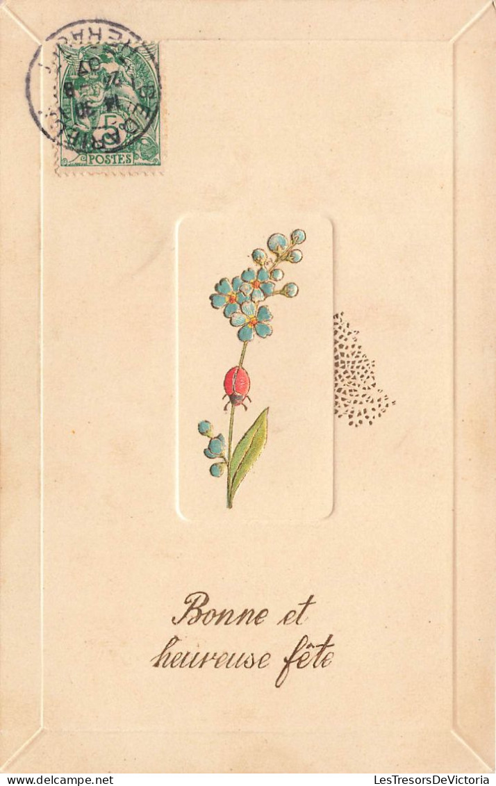FÊTES - VŒUX - Bonne Et Heureuse Fête - Coccinelle Et Des Fleurs Bleues - Colorisé - Carte Postale Ancienne - Otros & Sin Clasificación