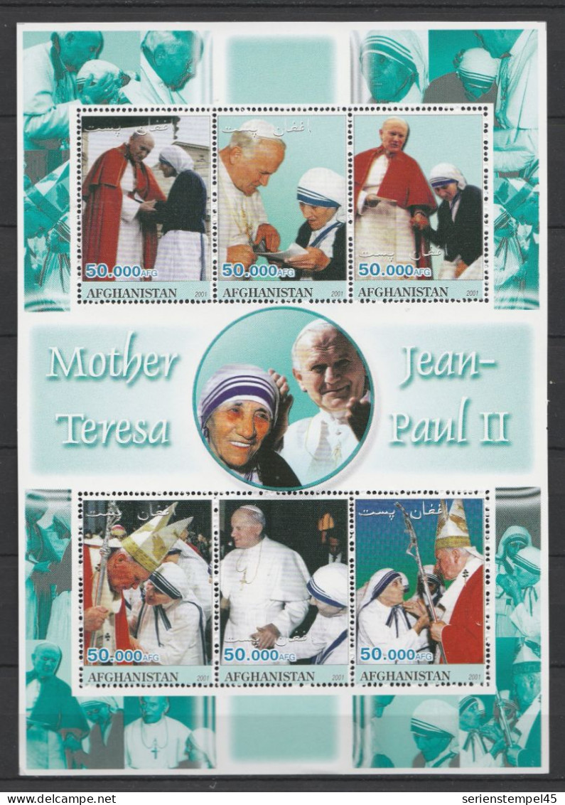 Motive  Persönlichkeiten Mutter Teresa Block Mit 6 Marken 2001 ** Mit Jean Paul II - Mère Teresa