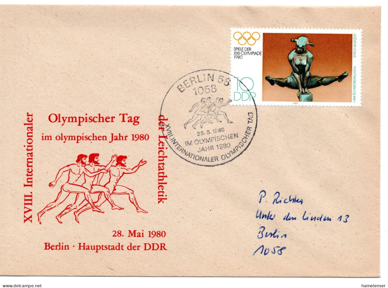 60529 - DDR - 1980 - 10Pfg Sommerolympiade '80 A OrtsBf SoStpl BERLIN - XVIII INTERNATIONALER OLYMPISCHER TAG - Ete 1980: Moscou