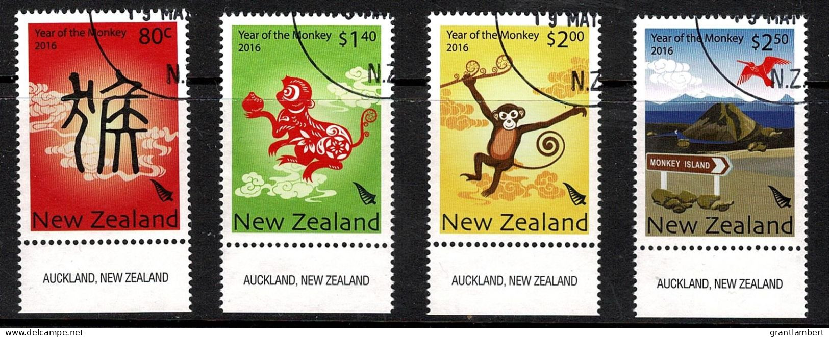 New Zealand 2016 Year Of The Monkey  Marginal Set Of 4 Used - Used Stamps