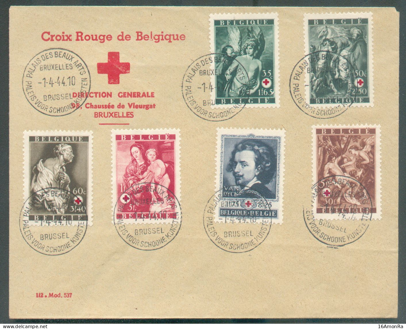 N°647/652 - Série Croix-ROuge Obl. Sc PALAIS DES BEAUX-ARTS BRUXELLES Sur Lettre De La Croix-Rouge Du 1-4-1944  -  21705 - Cartas & Documentos