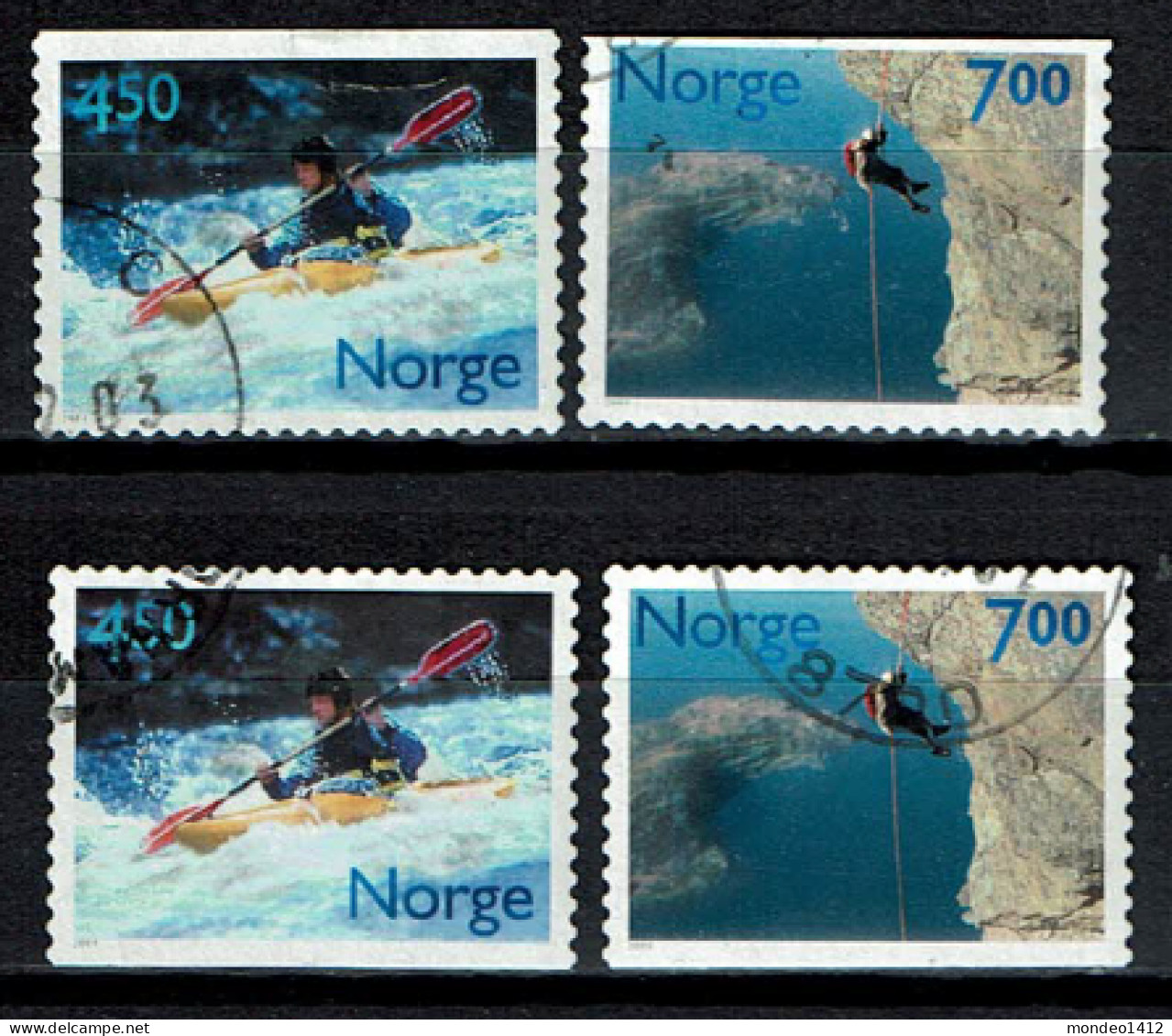 Norway 2001 - Yv.1332/1333 Mi.1383/1384 - Used - Kano, Bergbeklimmen, Kayak, Alpinisme, Mountaineering - Gebruikt