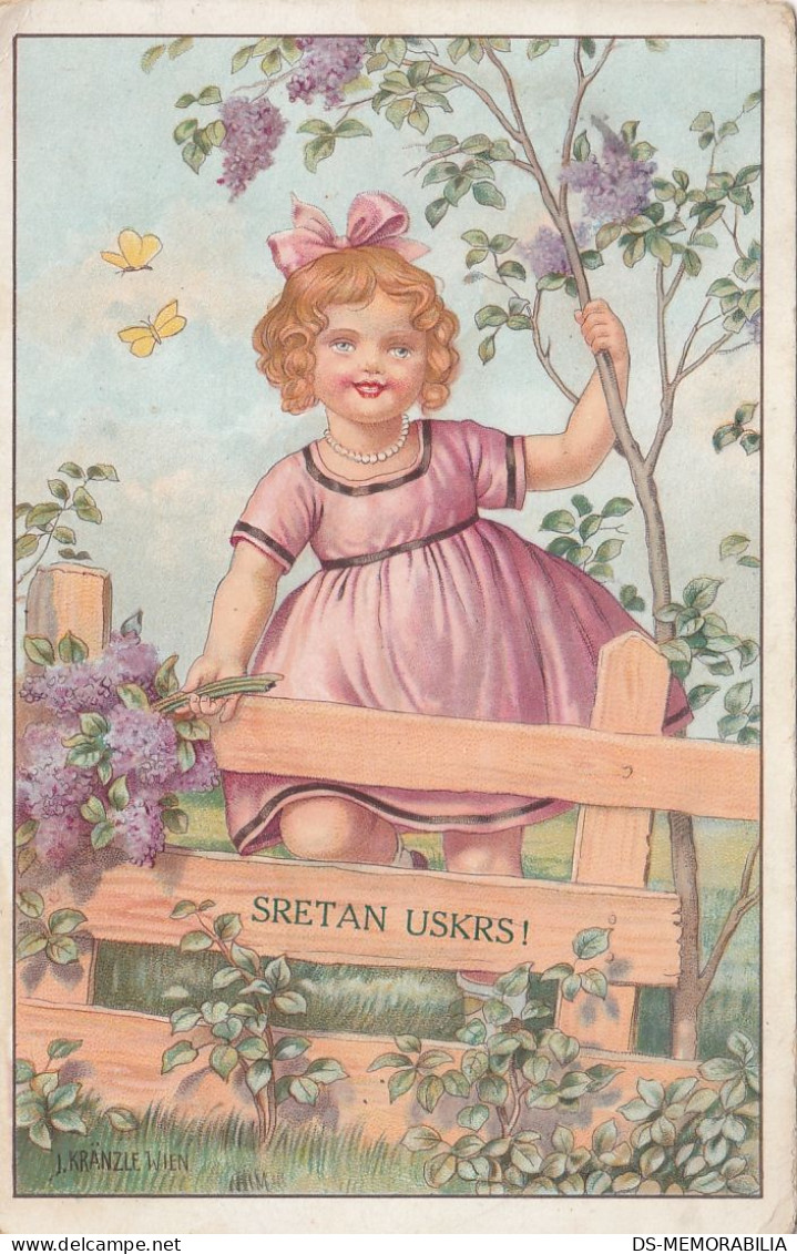 Josef Kranzle - Blonde Girl In Garden W Flowers Butterfly 1927 - Kränzle