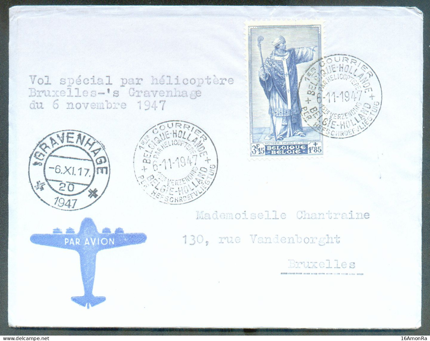 N°754 -  3Fr.15 SENAT  Obl. Sc 1er Courrier Belgique-Hollande Sur Lettre Du 6-11-1947 Aller-retour 's Gravenhague (dc 6- - Briefe U. Dokumente