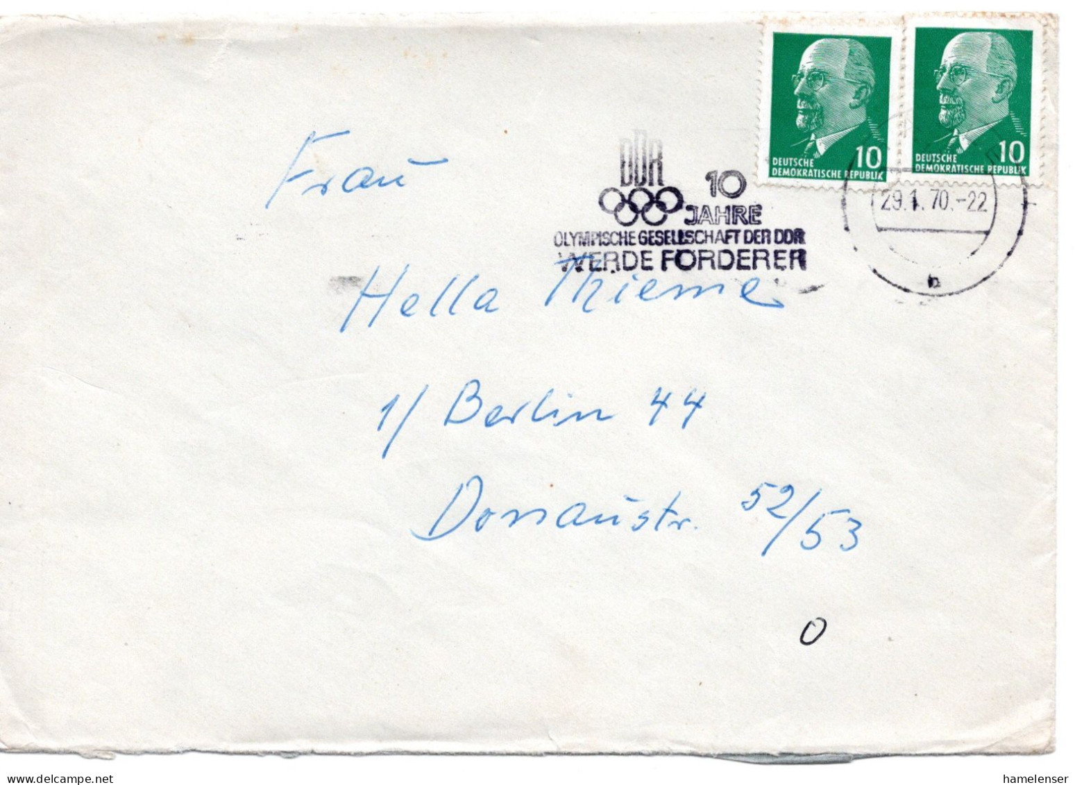60547 - DDR - 1970 - 2@10Pfg Ulbricht A Bf HALLE - 10 JAHRE OLYMPISCHE GESELLSCHAFT DER DDR ... -> Westberlin - Sonstige & Ohne Zuordnung
