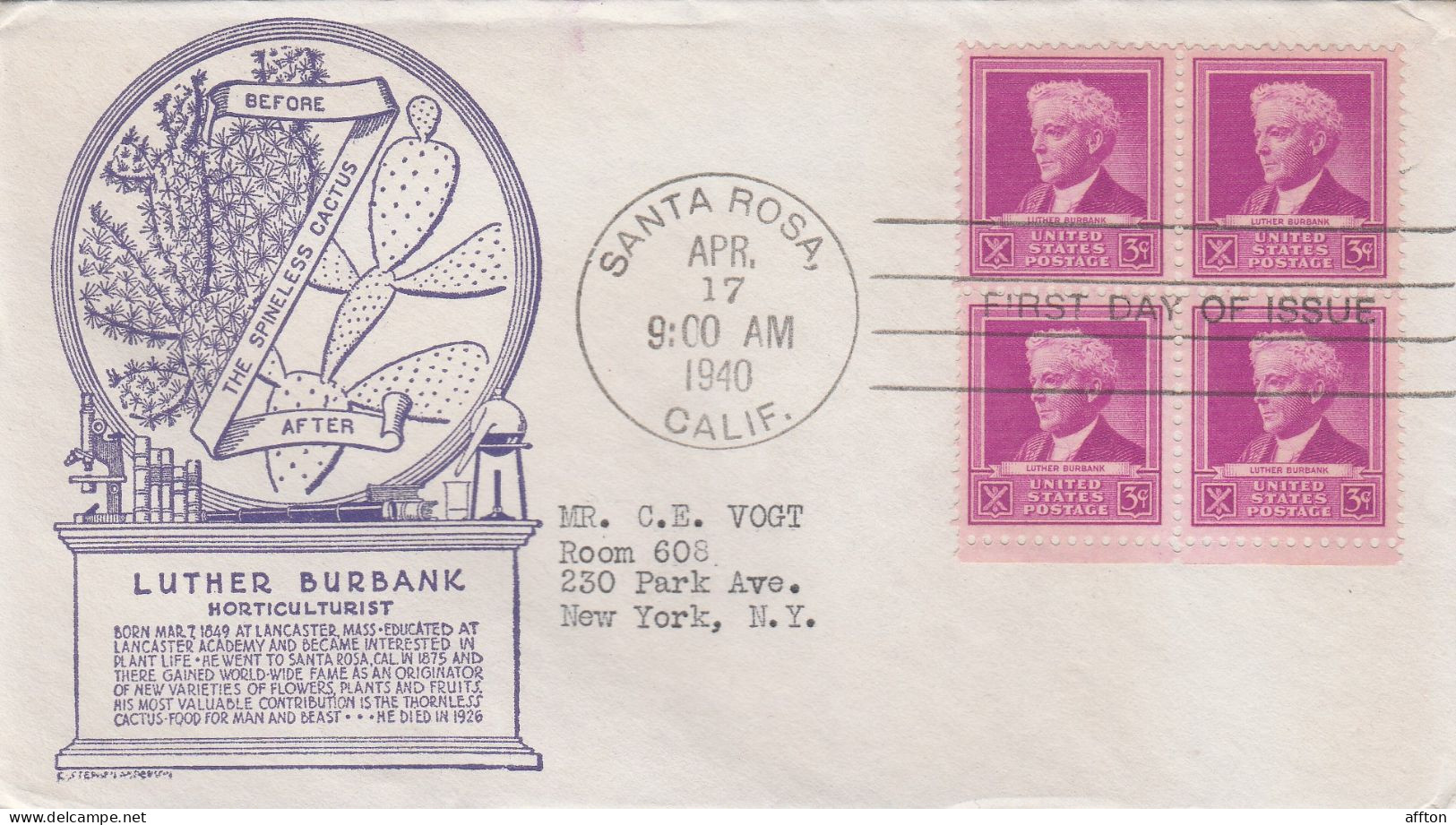 United States 1940 FDC Mailed Block Of 4 Stamps - 1851-1940