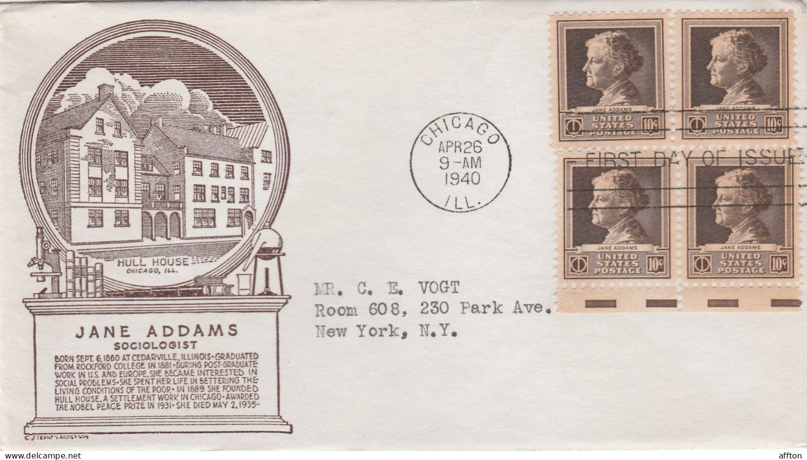 United States 1940 FDC Mailed Block Of 4 Stamps - 1851-1940